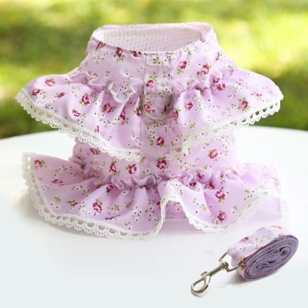 Floral Dog Dress With Lace Trim And Lead Set - Image 6